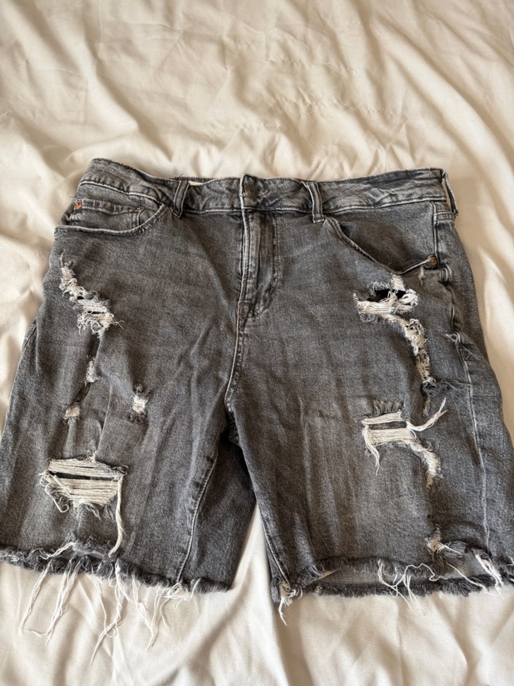 Distressed Gray Denim Shorts
